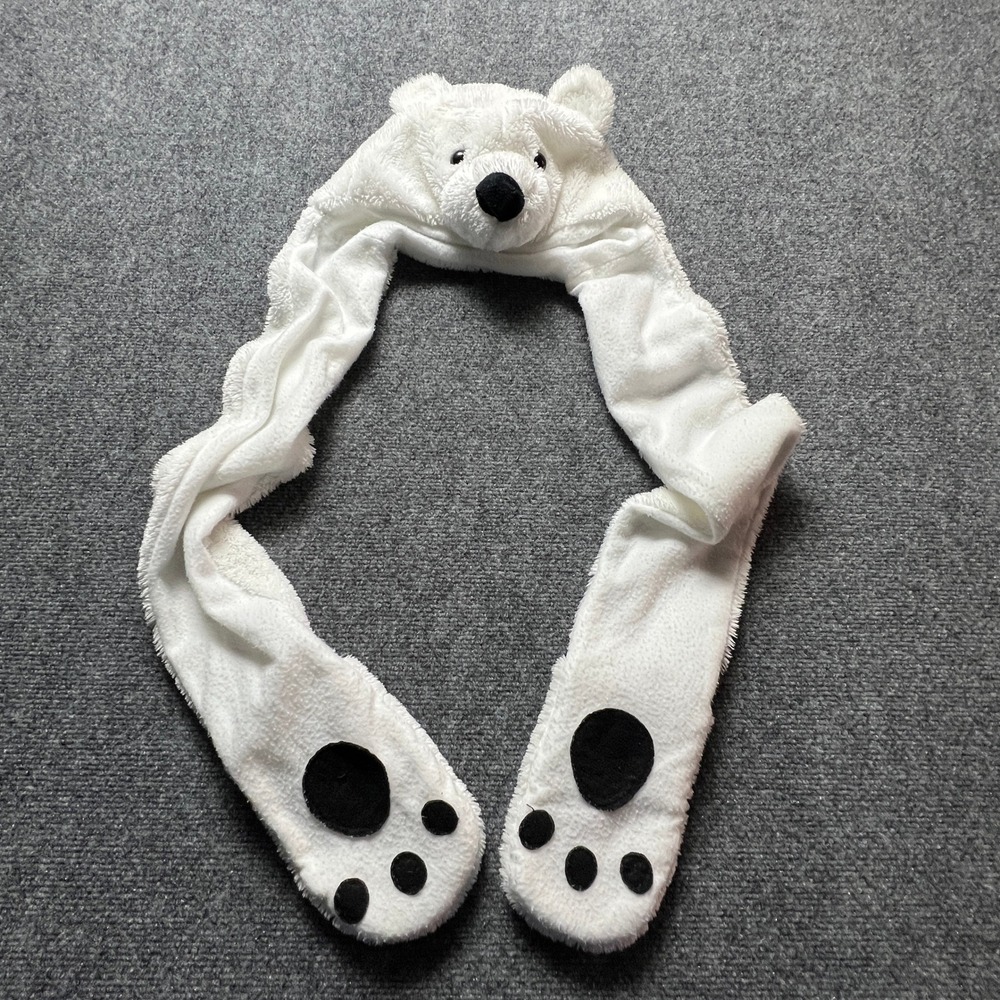 Hat Scarf Mittens 3-in-1 White Polar Bear Fuzzy Fleece Kids Snow Winter Fun Warm